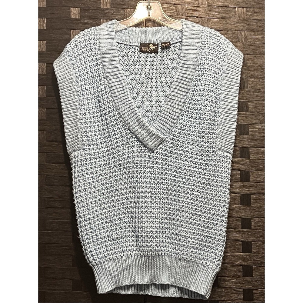 Vintage 80s Silver Unicorn Shaker Sweater Vest Lt Blue Sz Medium Good Condition!